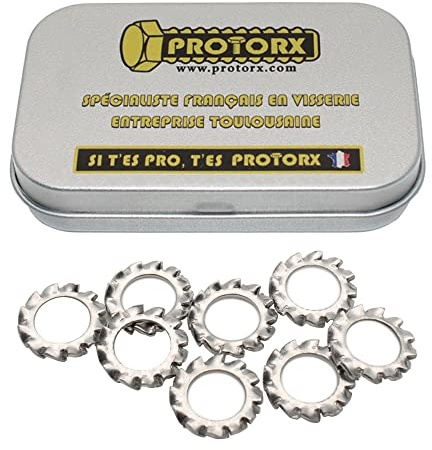 PROTORX Rondelle Éventail Autobloquante M6, Boîte 50 Pièces, Inox A2, Dentée Acier A2 Anti-Rouille, DIN 6798, Boîte Rangement Vis