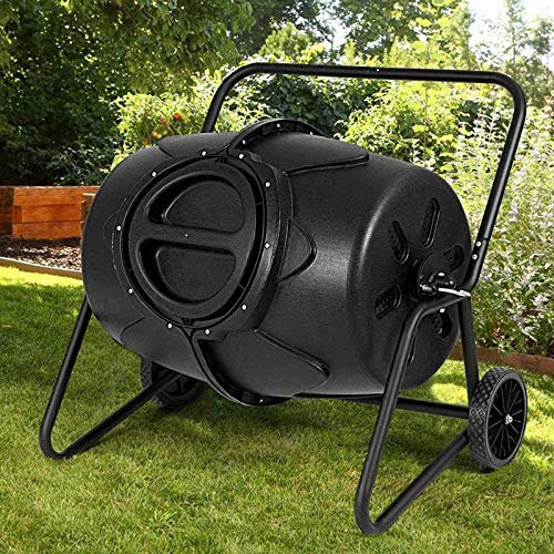 Compostador de Tambor, contenedor de compostaje Giratorio para Todas Las Estaciones con Ruedas, rotación de 360 °, 45 galones, Color Negro