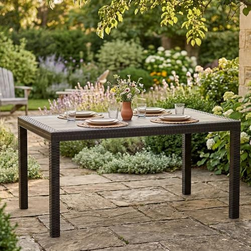Dmora - Tisch im Freien Giove, rechteckiger GartenRegal, Mehrzweck-Gartentisch in Rattan-Optik, 100% Made in Italy, 150x90h74 cm, Anthrazit