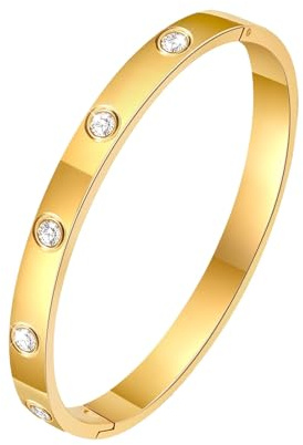 RIXERKOC 18k Gold plattiert Liebe Freundschaft Armband mit kubischen Zirkonia Steinen Armreif für Frauen Männer Edelstahl Armreif für Liebe Paar Schmuck Armreif Geschenke zum Muttertag