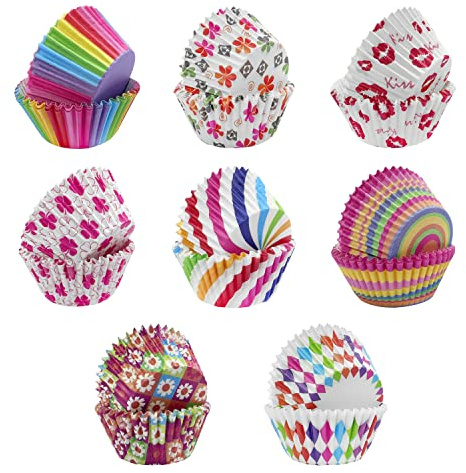 200 bunte Muffinförmchen， Cupcake-Formen， Kuchenbackförmchen， Mini-Backförmchen， Geeignet für Hochzeit, Backen, Dessert, Geburtstag, Party （8 Muster)