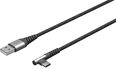 goobay 64655 - Cable USB-A a USB-C con ángulo de 90 grados/cargador rápido con 60 W y 20 V, conector de metal con protección contra torceduras / 0,5 m