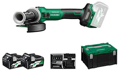HIKOKI Akku Winkelschleifer, G3613DEWQZ, (36V (2,5 Ah) Li-ion) 0-10000 min-1/min Drehzahl, Scheiben-ø: 125mm, Brushless, mit AT Modus, Spindelarrietierung, im HSC III