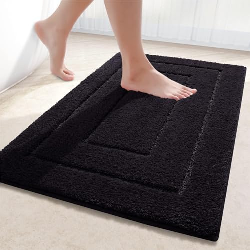 Homaxy Mikrofaser Badezimmerteppich Badematte rutschfest- 60x90 cm, Schwarz | weich gefühl, flauschig bequem, rutschfeste TPR-rückseite, maschinenwaschbar, grpßartig wasserabsorbierend, breite anwendung