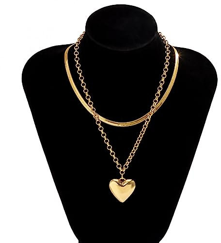 Halskette mit Anhänger Steampunk-Herz-Anhänger Halskette Metall Flache Schlangenkette Halsreif Damen-Halskette Schmuck Party-Accessoires Geschenke Schmuck Geburtstagsgeschenke für Damen und Herren