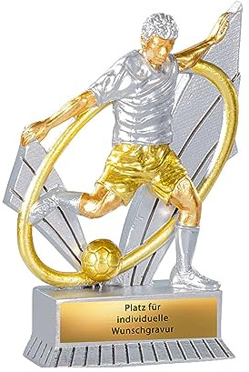 eberin Fußball Pokal 12 cm mit Gravur - Altherren & Ü30 Award aus Resin | Personalisierte Trophäe in Gold-Silber für Fußballturniere und Vereinsfeiern, inkl. individueller Gravur auf dem Schild