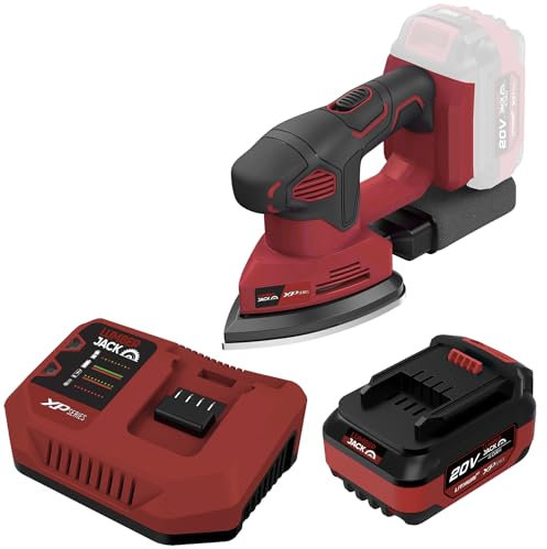 LUMBER JACK 20V Cordless Detail Sander Kit Compact Mouse Sanding with 1× 2.0Ah Li-ion Battery, 30 Min Fast Charger, Carry Bag, Lightweight Corner Finishing & Woodworking Tool