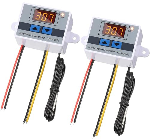 Greluma 2 STK XH-W3001 DC12V 10A 120W Thermostatschalter, digitaler LED-Temperaturregler mit wasserdichter Sonde, elektronischer programmierbarer Thermostat für Heizung und Kühlung (-50℃ bis 110℃)