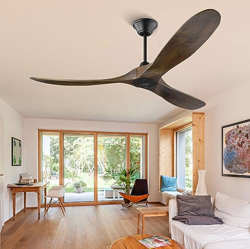 152 cm Ventilador De Techo Silencioso Sin Luz, Marrón Modernos Industrial Dormitorio Ventilador Con Mando, Motor DC Reversible 6 Velocidades Temporizador Función De Memoria