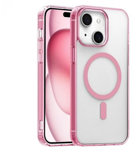 S.Dawezo Cover per iPhone 15 Plus, Compatibile con MagSafe, Custodia Traslucida Resistente, Protezione Antiurto di Livello Militare, Opaco Magnetica Case per iPhone 15 Plus, Rosa