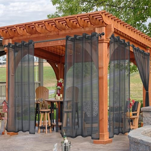 SK Studio Outdoor Vorhang Transparent Wasserdicht Voile Gardinen Outdoorvorhänge mit Ösen für Gartenlaube Balkon Terrasse Pavillon, 1 Stück Grau, 254x213cm