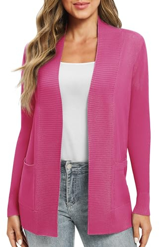 EXCHIC Donna Casuale Manica Lunga Lavorare a Maglia Cardigan Leggero Comodo Fronte Aperto Maglioni Lunghi con Tasche