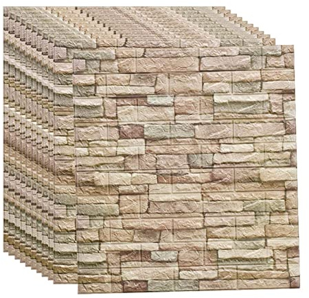 RDCIRP 10 Stück 3D Wandpaneele for Abziehen Und Aufkleben Selbstklebende | 3D-Ziegelstein-Tapete Wasserfester PE-Schaum Kunststein For Schlafzimmer Wohnzimmer Keller (Color : Natural)