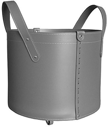 LIMAC Design TONDA Holzkorb aus Leder, moderne Brennholztasche, Originale Kaminholztasche, Kaminholzkorb, mit gummierten Rädern, Hergestellt in Italien. (Anthrazit)