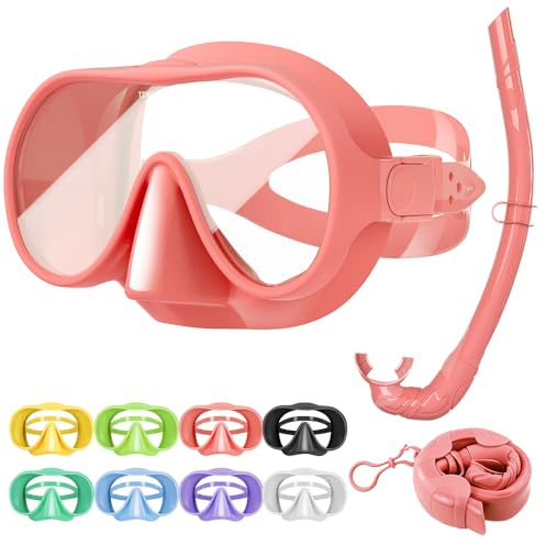 Tyuodna Schnorchelset Erwachsene,Taucherbrille mit Schnorchel,übergroßen Linse 180° Weitwinkel Anti-Fog Snorkeling Set,Macaron-Farben Taucherbrillen für Schnorcheln,Tauchen