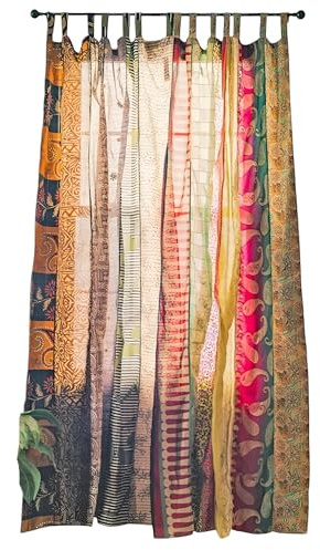 KRAAFTY Light Filtering Curtains - Silk Blend Sari Sheer Drapes for Window & Door Panels, Elegant Divider & Home Office Décor, Bed Canopy, Assorted Print (84 X 44 Inches,Multicolor)