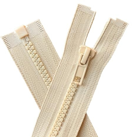 YaHoGa 2 Stück 55 cm #5 Reißverschluss Kunststoff 5mm teilbar Beige (RZ) | Reissverschluss Reißverschluss für Jacken Mäntel Nähen