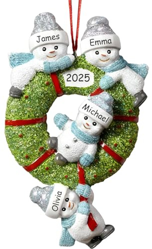 iDIY Personalisierte Weihnachtskugeln – Weihnachtsschmuck für Familien – Individuell Gravierte Namen & Jahr – Handgefertigter Personalisierter Christbaumschmuck - Familie mit 4 Personen