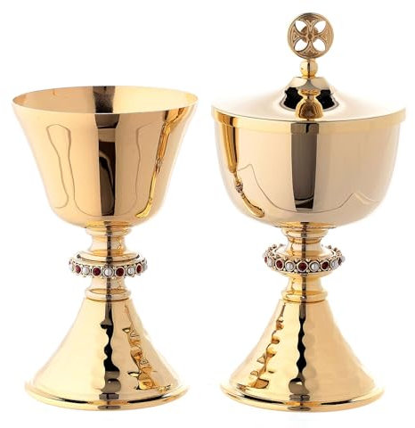Holyart Calice et ciboire Base martelée et Noeud moulé avec Pierres, Calice