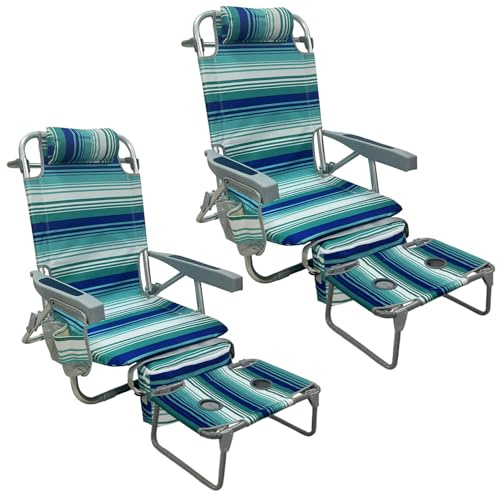 WKFAMOUT Rucksack Strandstuhl Klappbar Set mit Klapptisch 5 Position Verstellbarer Rückenlehne Niedrig Campingstuhl Gartenstuhl Klappstuhl mit Kühltasche Getränkehalter für Strand Garten Cyan