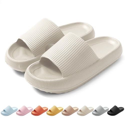 HEOAARG Zapatillas de Estar por Casa Mujer Hombre Cómodas Chanclas de Baño Antideslizante Chanclas Nube Pantuflas Ligeras Slippers Chancletas para Interiores y Exteriores，Beige，46-47 EU