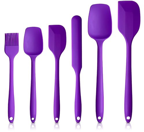 6 Pcs Silicone Spatula Set, High Heat-Resistant Premium BPA-Free One Piece Seamless Design, Non Stick Rubber Silicone Utensils for Baking Cooking and Mixing Safe BPA Free(Purple)