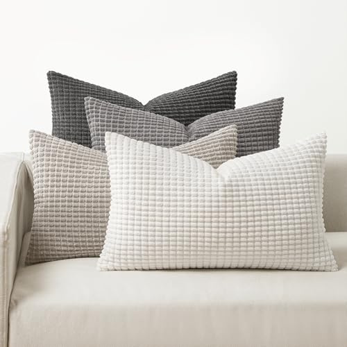 MIULEE Graue Serie Dekorative Kordsamt Kissenbezug 40x60 4er Set Sofakissen | Kissenbezüge Dekokissen Kopfkissenbezug Couchkissen Deko Bezug für Sofa Couch Wohnzimmer Schlafzimmer Büro