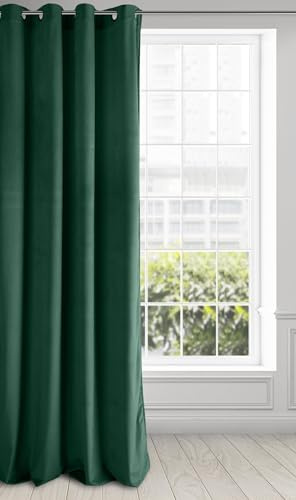 Eurofirany Tenda in Velluto Morbidissimo Oscurante con Occhielli - 1 Pannello, Tenda per Camera da Letto, Cucina, Soggiorno, 140x250 cm, Verde