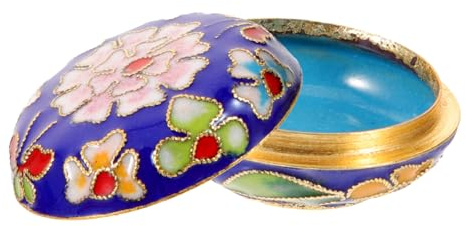 WRITWAA Blau Kleine Chinesisch, aus Cloisonné, Rund, Schmuckschatulle | Feine Verarbeitung, zur Aufbewahrung von Ohrringen, Bernstein und Diamanten, für Zuhause und Schlafzimmer
