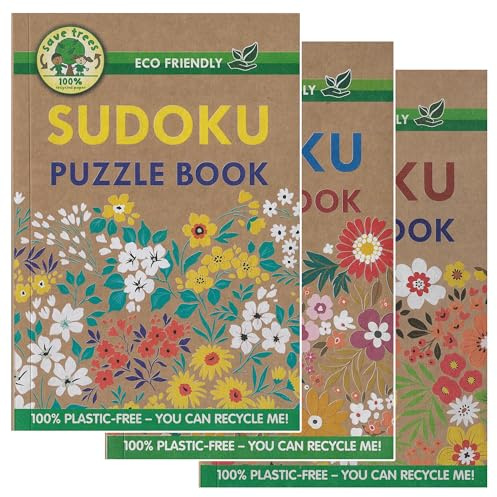 WF Graham Libro di puzzle ecologico Sudoku per adulti | Sudoku senza plastica, rompicapi, libro di attività matematiche | Oltre 130 puzzle in ciascuno | Set di 3