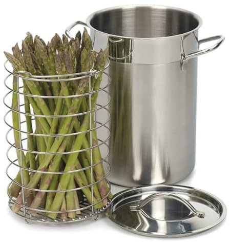 Stainless Steel Asparagus Pot Steamer Cooker with Basket and Lid Pasta 14 cm -6 Litre