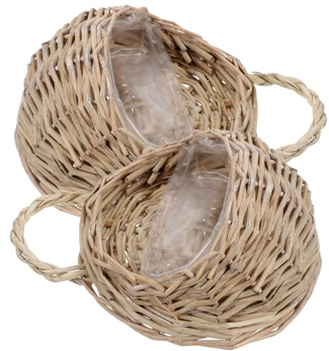 TOGEVAL Cestino Rattan da Parete in Legno 2 Pezzi, Cestino Intrecciato Sospeso per Fiori e Piante Artificiali, Design Salvaspazio per Ingresso e Soggiorno