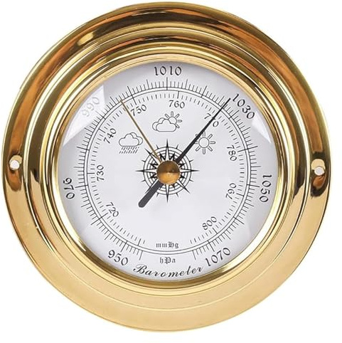 Baromètre 3 en 1, Baromètre Traditionnel, Baromètre De Pêche en Plein Air, Baromètre Marin Plaqué Zirconium à Boîtier en Cuivre De 98 Mm, Baromètre De Haute Précision, Gold