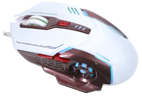 Uonlytech White USB Gaming Mouse 6 Key Tire Shape Adjustable Dpi | Plastic Build, 3d Wheel Control, Breathing Light Effect, Accurate Clicking with Forward and Backward Keys