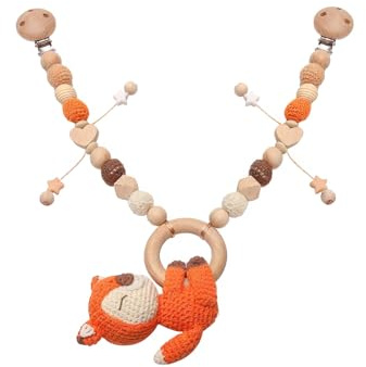 Ueiwffzo Kinderwagen Anhänger Baby Mobiles Kinderwagen Kette Für Babys, Kinderwagen Kinderwagenkette Aus Holz, Babymobile Kette Kinderwagen Zubehör Spielzeug Für Babys Junge Mädchen (Fuchs)