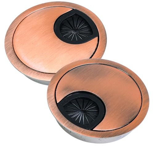 Selyse 2 pasacables para escritorio de 60 mm de metal con pasajes de goma, cubierta redonda para gestión de cables para oficina y encimera, fácil montaje (bronce rojo antiguo)