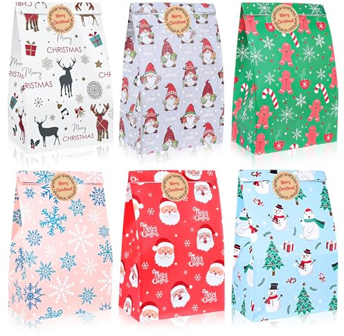 30Stk Geschenktüten Weihnachten, Kleine Weihnachtspapiertüte mit 30 Aufkleber für Befüllen Schokolade Süßigkeiten Adventskalender Tasche Partytüten Weihnachtstüten