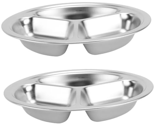 CIYODO 2 pièces Plateaux Inox Acier Inoxydable avec Compartiments Plateau de Service Divisé pour Adultes pour Cafétéria et Repas et Facile à Nettoyer