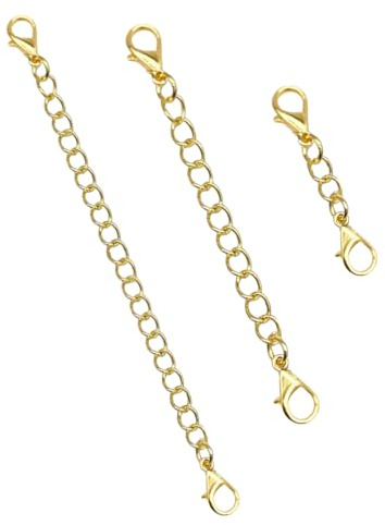 3 PCS Gold Necklace Extenders Set - 925 Sterling Silver Chain Extenders with Lobster Clasps - Adjustable Length for Necklaces, Bracelets & Anklets - Hypoallergenic Jewelry Making Kit for Women