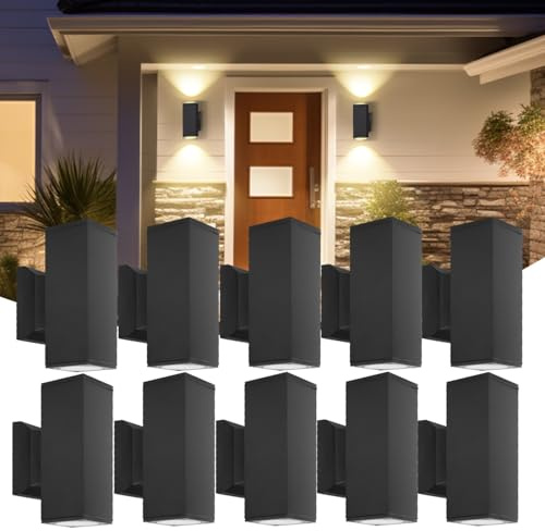 Aigostar LED Wandleuchte GU10 Aluminium Up Down Außenwandleuchte Wasserdicht Außenleuchte Außenlampe Wandspot für Innen und Außen, Schwarz, 10 Stück