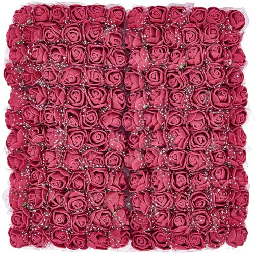 SOFPLATE 288 Stück Künstliche Rote Rosen Mit Stielen Mini Schaumrosen Blumennstrauß Aus KunstBlumenn Für Hochzeitsmittelstücke Brautpartys Haarspangen Karten Handgelenk Corsage Boutonniere Party Zuhau
