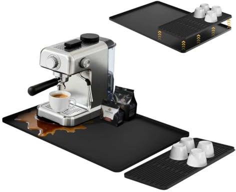 24×16-inch Coffee Mat - Heat Resistant Silicone for Coffee Bar & Kitchen Counter - Mat for Countertops - Decor Under Espresso Machine & Makers (Black)