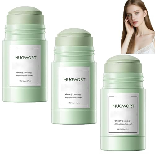 Malört-lermaskpenna, djuprengörande malört-ansiktsmask, svartpricksborttagare, porförminskande, rengörande, lugnande och mild, lämplig för alla hudtyper (3 st.)
