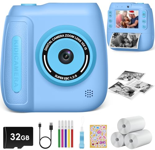 Hangrui Kids Camera Instant Print,2.4'' Instant Print Camera for Kids with 32GB Card & 3 Rolls Photo Paper, Selfie Children's Cameras Christmas Birthday Gifts for 3 4 5 6 7 8 9 Year Old Girls-Blue