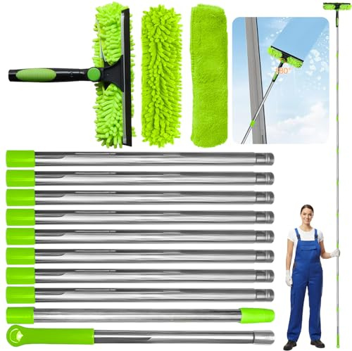 Duscdesp Window Cleaning Equipment,14.7Ft(4.5M) Shower Squeegee Kit with Extendable Pole,Telescopic Window Cleaner for Wall,Home,Car,Shower Glass(Green)