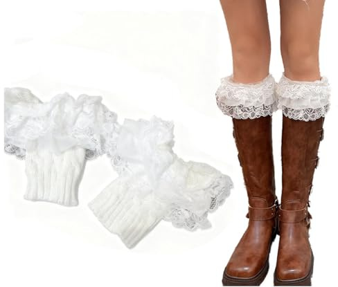Waltonalice Winter Stulpen Damen stulpensocken Damen Leg Warmers y2k Legwarmers mit Spitze Beinstulpen Damen beinwärmer Stricken Ballett Stulpen für Tanzen Aerobic Kostüm Accessoires Weiß