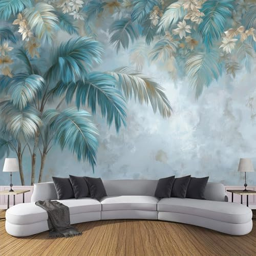 Carta Da Parati Effetto 3D Foglie Di Palma Tropicale 500×350cm, Fotomurali Non Tessuto XXL, Decorazione Poster Arte Murale Astratto Piante per Casa Ufficio Camera Letto Soggiorno