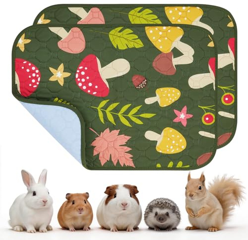 Waschbar Pipi Pads Kaninchen, Meerschweinchen, Saugfähige Urin Unterlage | 60x45 cm Pipi Pads mit 4 Lagen, 2 Stück, Auslaufsicher & Rutschfest Kleintier Pee Pads für Käfig, Auto & Sofa