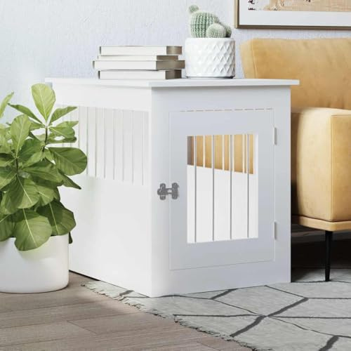Hundebox Holzwerkstoff als Beistelltisch, Hundekäfig 55x75x65 cm mit abschließbarer Tür, 2-in-1 Möbelstück aus Stahlstäben und Holzwerkstoff für Wohnzimmer, belüftetes Design