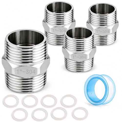 4 Racores Dobles de Acero Inoxidable de 1 con Rosca Acero Inoxidable 304